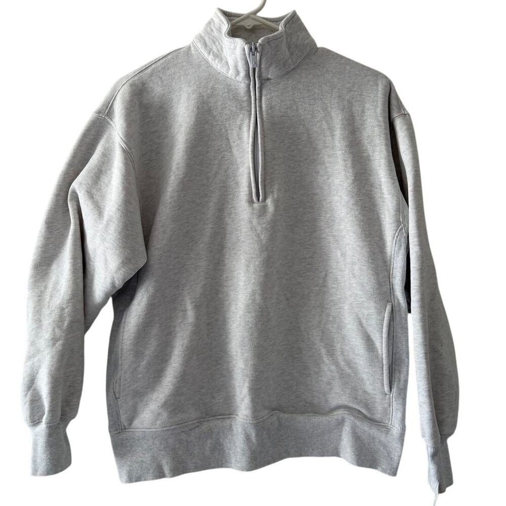 Aritzia Sweatfleece TNA boyfriend fit cozy fleece gray quarter zip sweatshirt XS